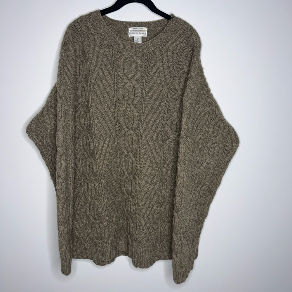 Jeffrey Banks 100% Shetland Hand Knit Wool Cable Knit Fisherman Sweater XLarge
